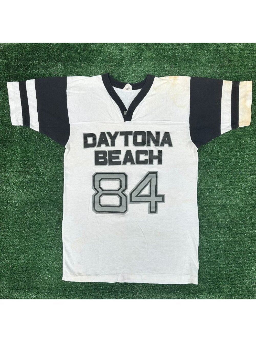 Vintage 80s Daytona Beach 1984 Football Jersey T-Shirt White Black M Sporty